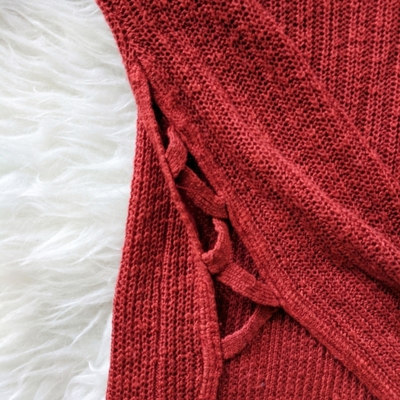 Express burnt orange knit sweater lace up sides - Picture 2 of 3